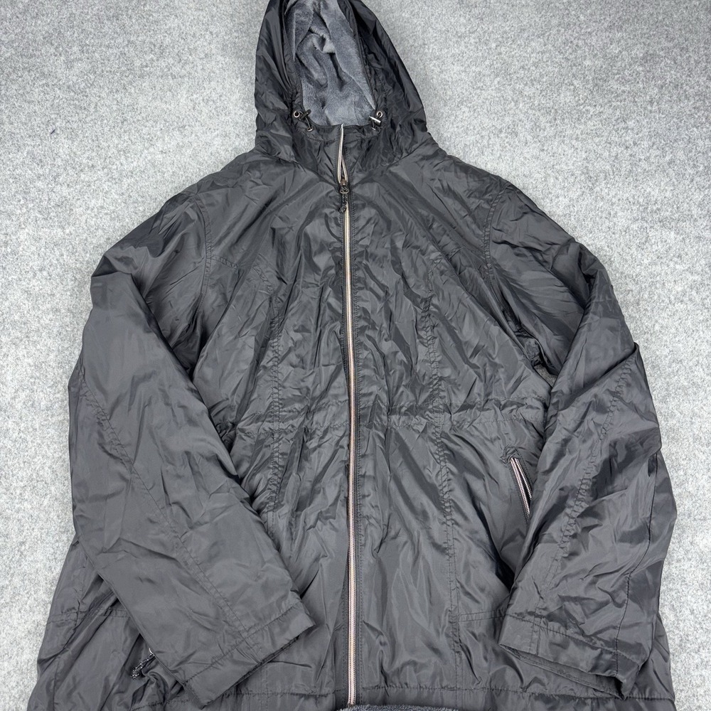 Free Country Womens Jacket XL Black Hooded Faux Fur Lined Full Zip Coat Parka